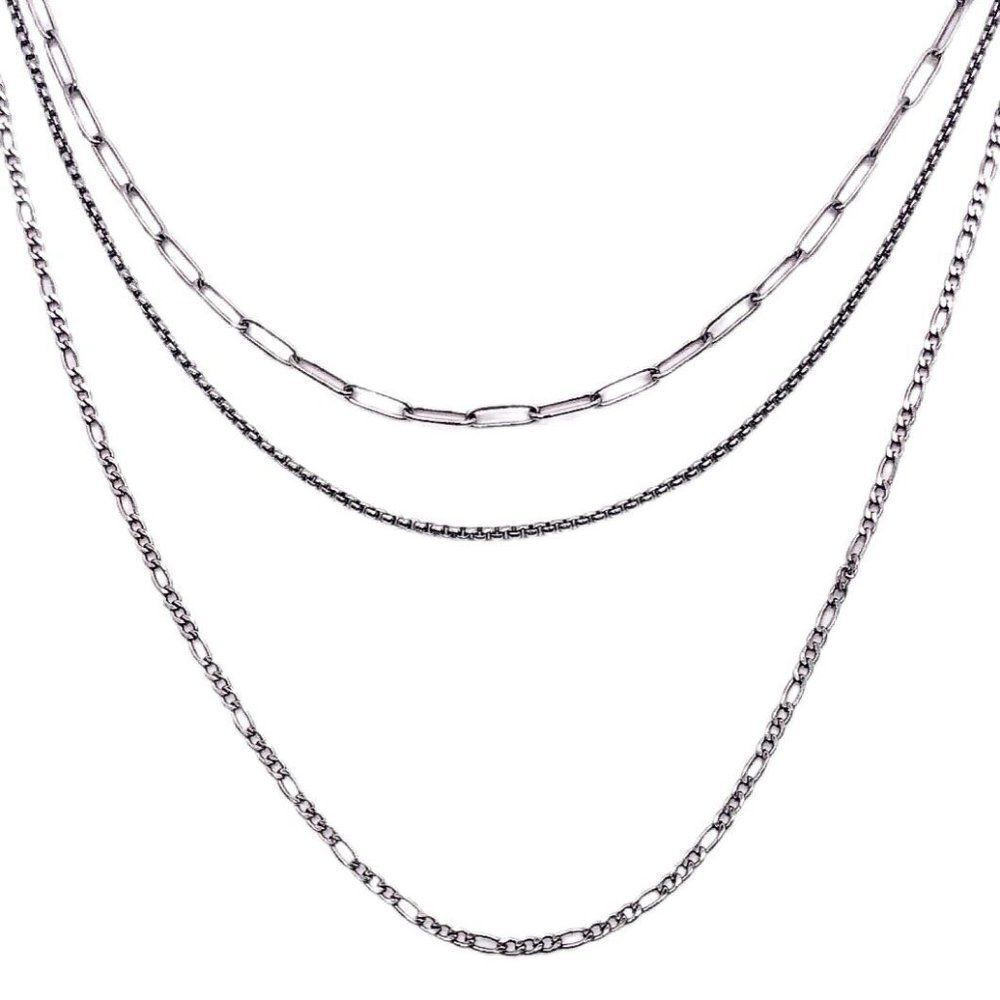 Handmade Triple Layer Gunmetal Silver Mask Chain Necklace - Picture 2 of 6